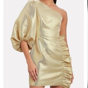Shona Joy Luna One Shoulder Mini Dress Gold
